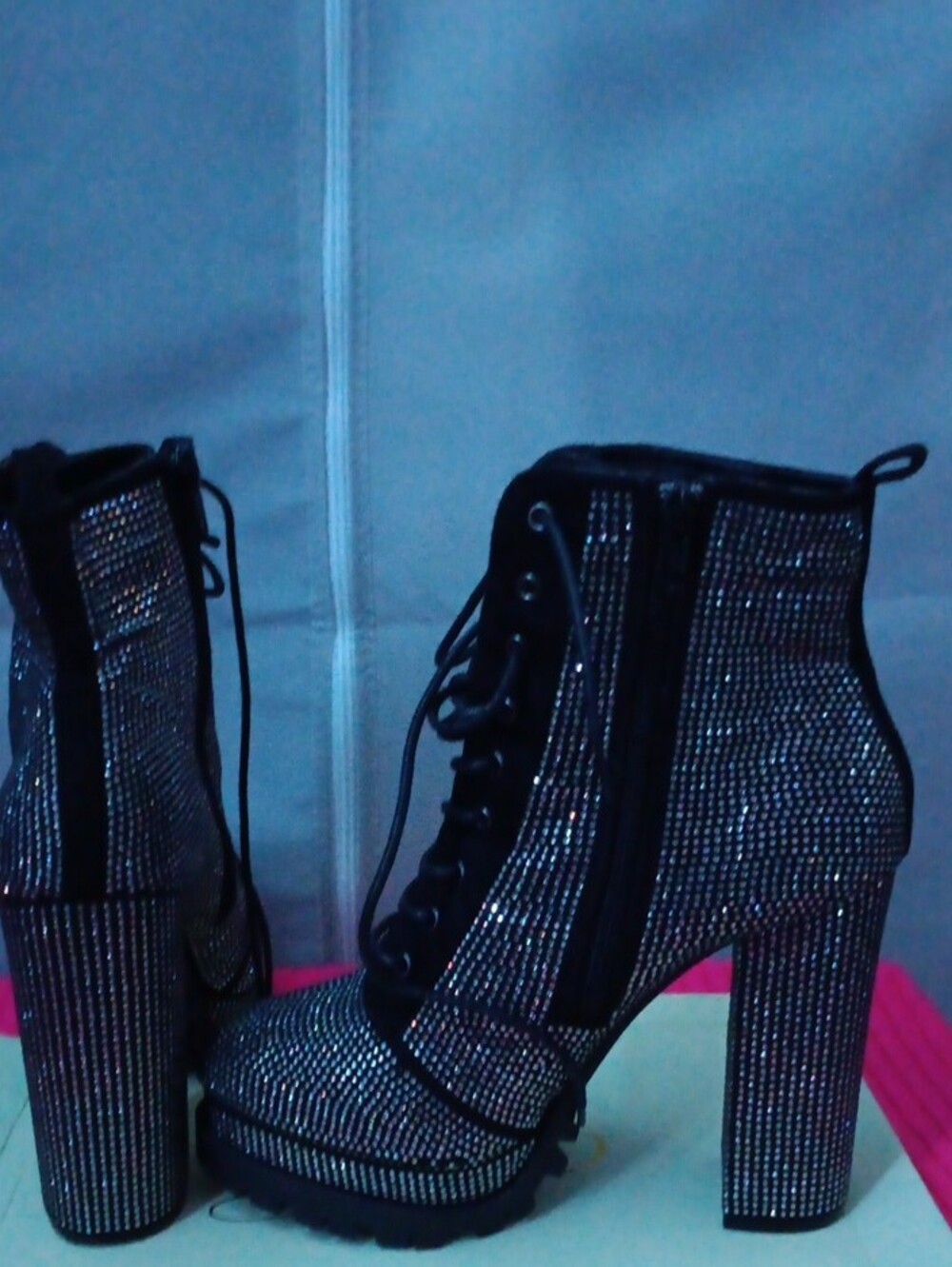 Rhinestone Platform Ankle Boots - Black - Picture 3 of 6